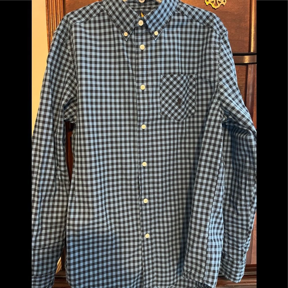 Size XL (18/20) Ralph Lauren navy/blue checked long sleeve shirt.
